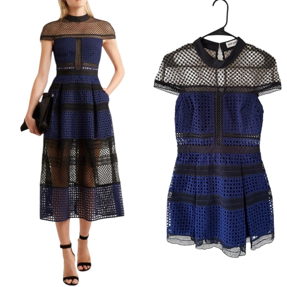 Self-Portrait Blue and Black Mini Dress